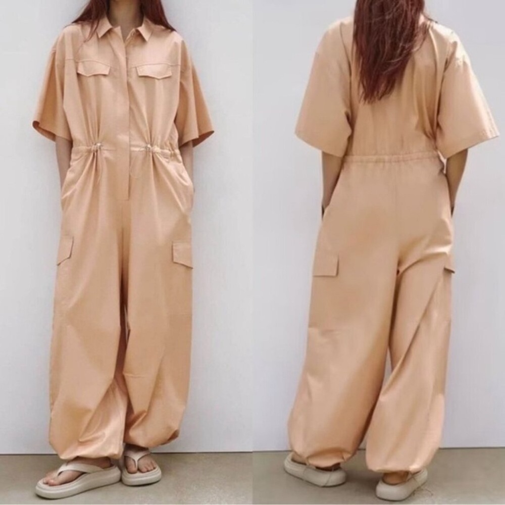 Zara Gabardine Utility Jumpsuit Size Small